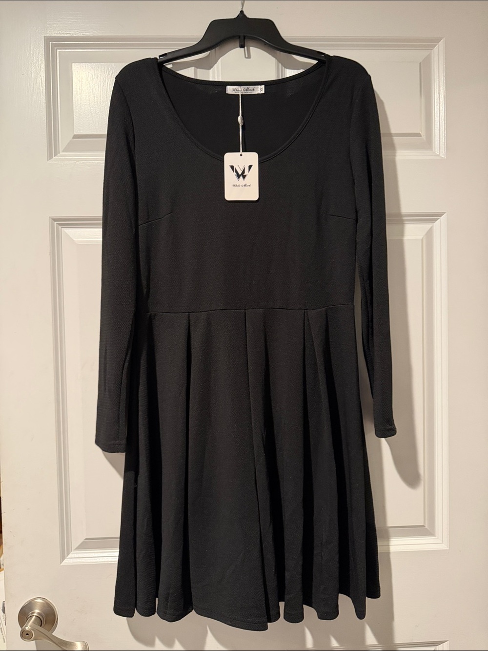 White Mark Black Long Sleeve Scoop Neck Fit-and-Flare Dress
